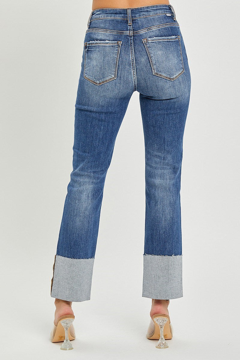 Risen High Rise -Ankle Straight- Wide Cuffed Jeans